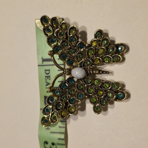 Holly Craft Vintage Green Rhinestone Butterfly Brooch Approx 2.5 Inches Wide - Picture 4 of 5